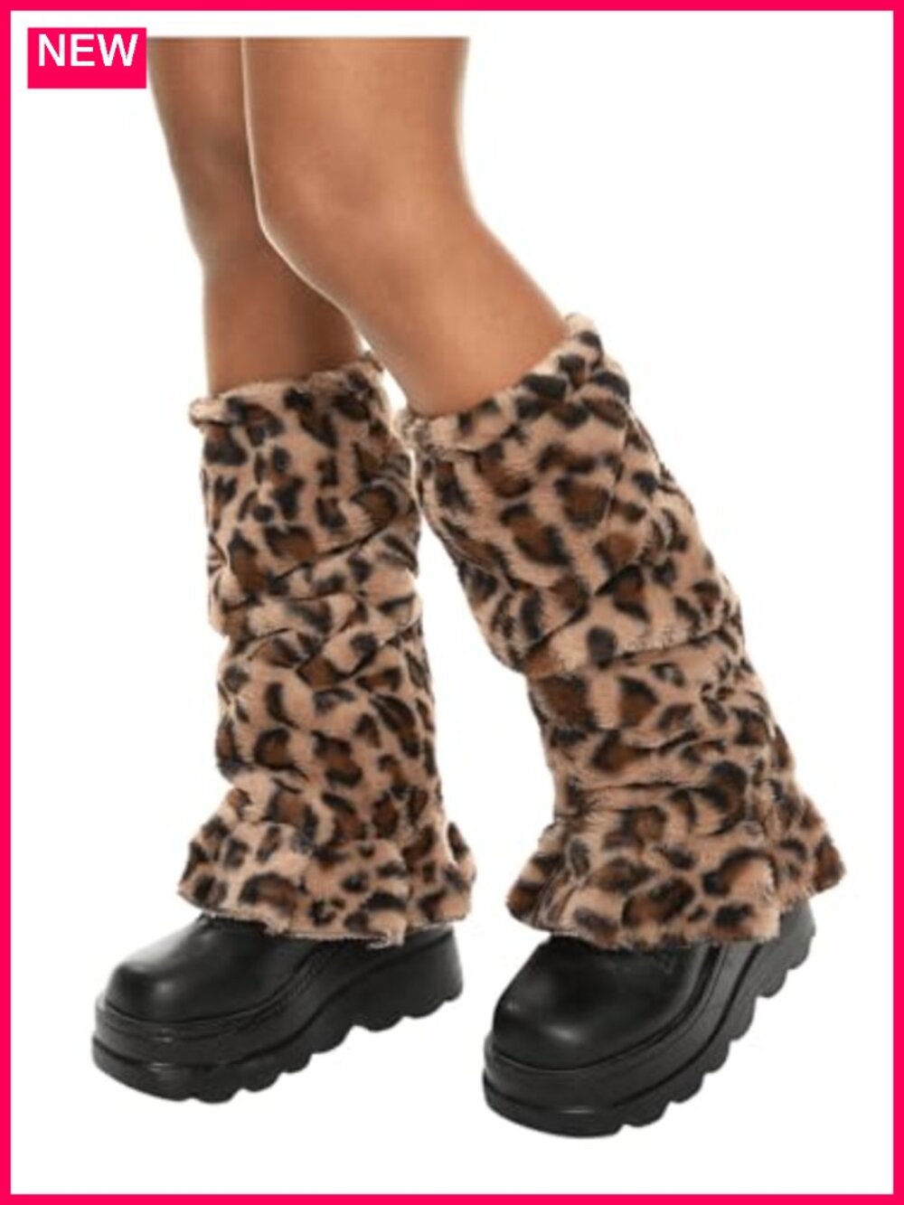 Leopard Print Fuzzy Leg Warmers Y2K Furry Long Boot Cuffs Cover